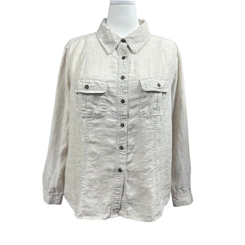 Style & Co 100% Linen Roll Tab Shacket Button Up Top Size 18W